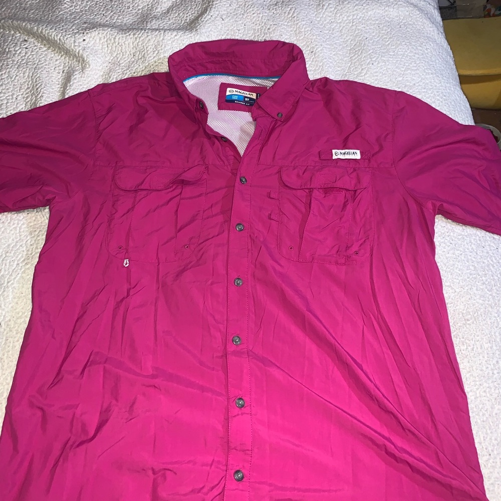 Men’s Magellan Outdoors Relaxed Fit Languna Madre Button Down - Fuchsia Used XLT